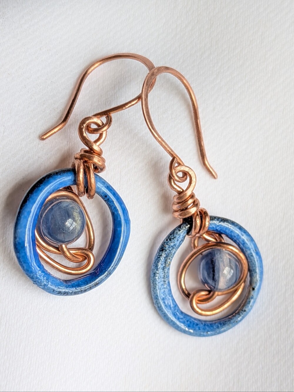 Blue Dream Earrings - Artisan Crafted Copper Wire Wrapped Kyanite Gemstones - Picture 13 of 16